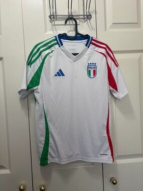 Adidas Italy White National Team kids Soccer Jersey - Green & Red Accents